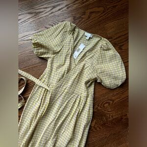 New Topshop Seersucker Check Short Sleeve Midi Wrap Dress Lime Lilac Size 6